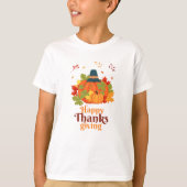 Fröhliches Erntedankpumpkin mit Hats und Blätter T-Shirt (Vorderseite)