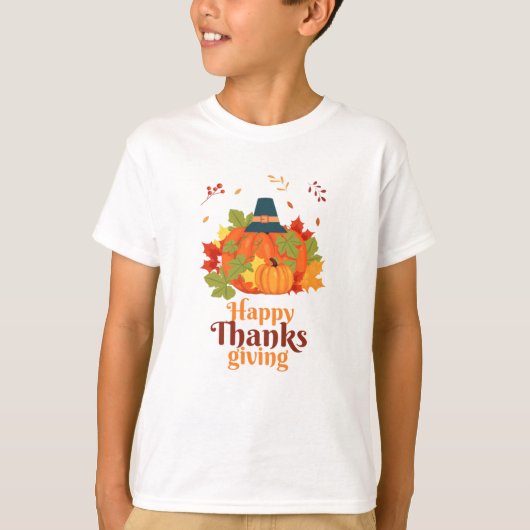 Fröhliches Erntedankpumpkin mit Hats und Blätter T-Shirt (Vorderseite)