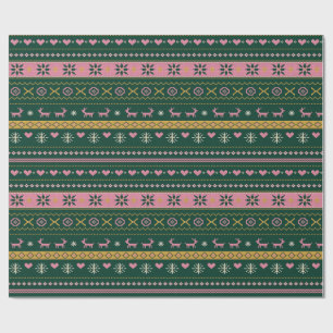Fröhliches Fair Isle Smaragd-Weihnachtspapier Geschenkpapier