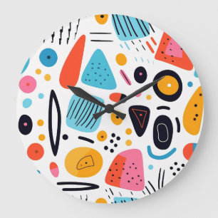 Fröhliches, farbenfrohes, geometrisches Muster im Große Wanduhr