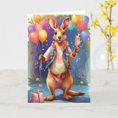 Fröhliches, farbenfrohes Känguru | Karte (Gelbe Blume)