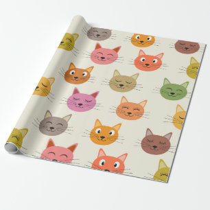 Fröhliches Farbige kawaii Cartoon-Katzen-Muster    Geschenkpapier