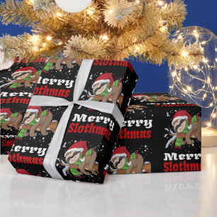 Fröhliches Faultier-Weihnachten Muster Lustige Wei Geschenkpapier