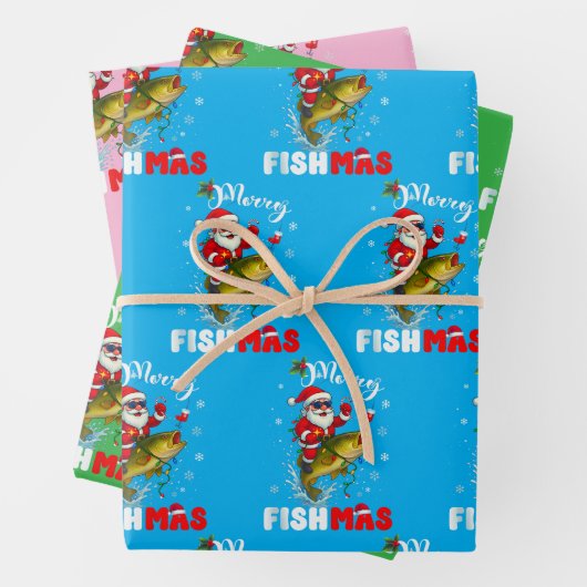 Fröhliches Fisch-Weihnachtsgeschenk Geschenkpapier Set (Beispiel)