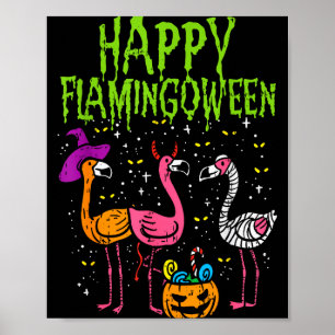 Fröhliches Flamingoween Y Flamingos Lustiger Hallo Poster