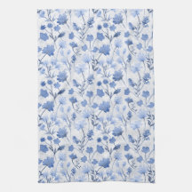 Fröhliches Flora-Küchentuch - Indigo