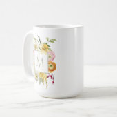 Fröhliches Frühlingsblüten-Wasserfarben-Monogramm Kaffeetasse (Vorderseite Links)