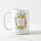 Fröhliches Frühlingsblüten-Wasserfarben-Monogramm Kaffeetasse (Links)