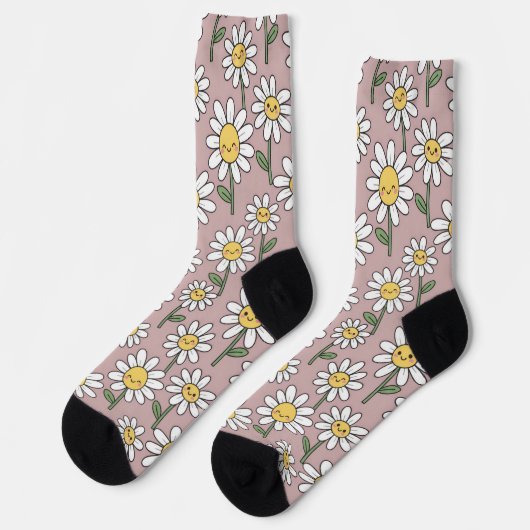 Fröhliches Gänseblümchen-Muster - Süßes Blumen-Des Socken (Linkes Detail)