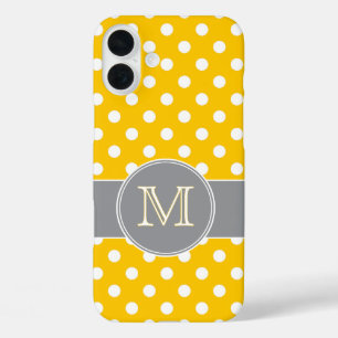 Fröhliches Gelb- und Graupolka-Dot-Monogramm iPhone 16 Plus Hülle