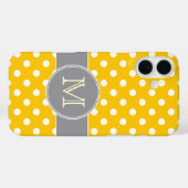 Fröhliches Gelb- und Graupolka-Dot-Monogramm Case-Mate iPhone Hülle (Rückseite (Horizontal))