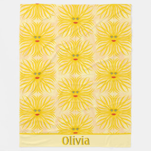 Fröhliches, gelbes, rotes Sonnengesicht Kindermust Fleecedecke