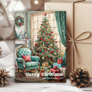 Fröhliches gemütliches Weihnachtsinterieur rustika Feiertagskarte
