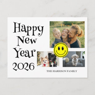 Fröhliches Gesicht Drei Fotos Neujahr  Postkarte
