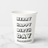 Fröhliches Glück Geburtstag individuelle Name Mode Pappbecher (Rückseite)