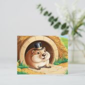 Fröhliches Groundhog mit Top Hat Postkarte (Stehend Vorderseite)