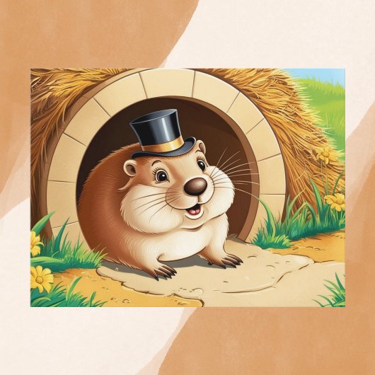 Fröhliches Groundhog mit Top Hat Postkarte