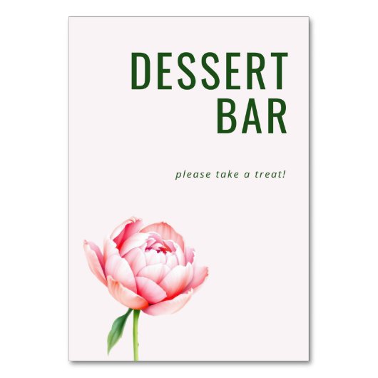 Fröhliches grünes Blumen Dessert Bar Schild Tischnummer (Vorderseite)