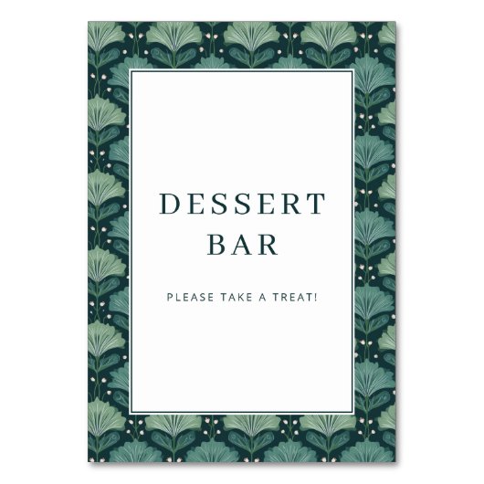 Fröhliches grünes botanisches Dessert-Bar-Schild Tischnummer (Vorderseite)