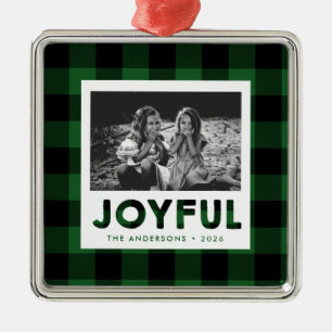 Fröhliches grünes Büffel-Karo-Plaid-Foto-Feiertags Ornament Aus Metall