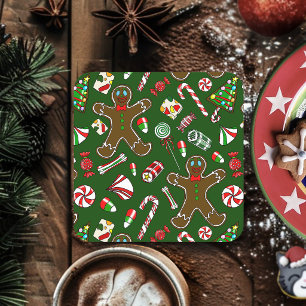 Fröhliches grünes festliches Lebkuchen-Süßigkeiten Rechteckiger Pappuntersetzer
