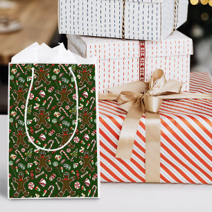 Fröhliches grünes festliches Lebkuchenbonbon-Muste Mittlere Geschenktüte
