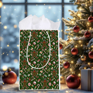 Fröhliches grünes festliches Lebkuchenbonbon-Muste Mittlere Geschenktüte