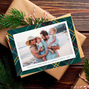 Fröhliches grünes Karo-modernes Weihnachtsfoto Feiertagskarte