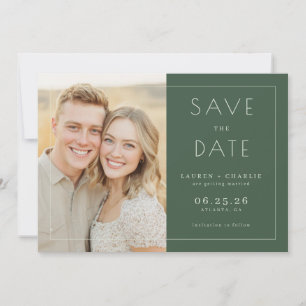Fröhliches grünes minimalistisches Foto Save The Date