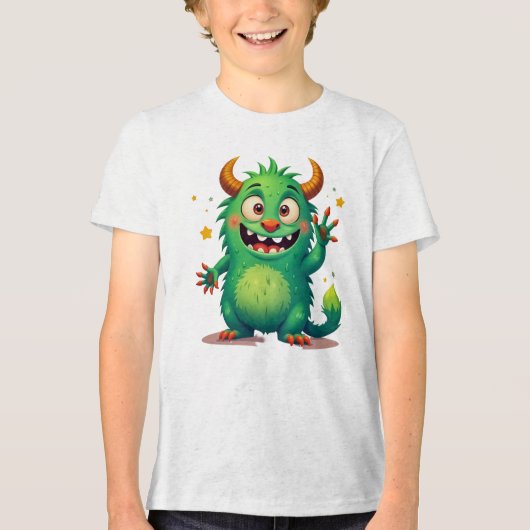 Fröhliches grünes Monster Tri-Blend Shirt (Vorderseite)