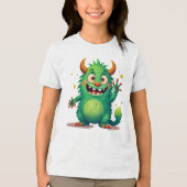Fröhliches grünes Monster Tri-Blend Shirt (Vorderseite)