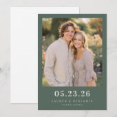 Fröhliches grünes romantisches Foto Save The Date (Vorne/Hinten)