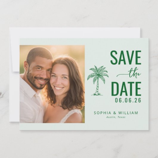 Fröhliches grünes tropisches Foto Save The Date (Vorderseite)