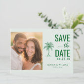 Fröhliches grünes tropisches Foto Save The Date (Stehend Vorderseite)