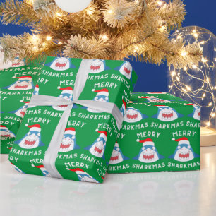 Fröhliches Haifrohe-Weihnachten Muster Lustiger We Geschenkpapier