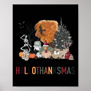 Fröhliches Hallothanksgiving Skelett Truthahn Weih Poster