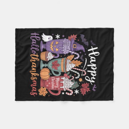 Fröhliches Hallothanksmas Kaffee Lover Halloween Fleecedecke (Vorderseite (Horizontal))