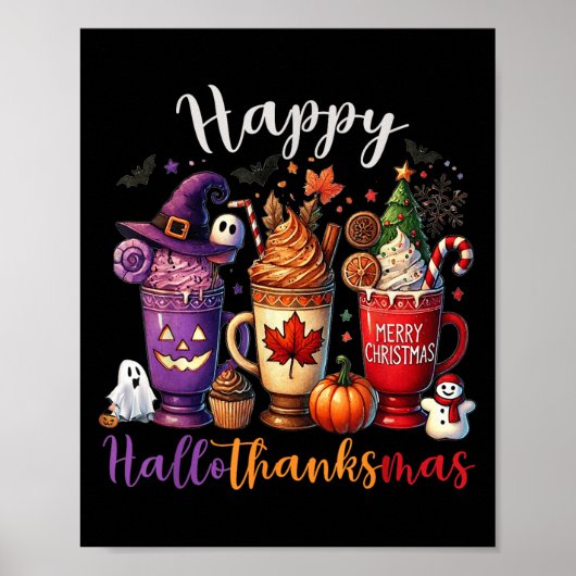Fröhliches Hallothanksmas Kaffee Lover Halloween Poster (Vorne)