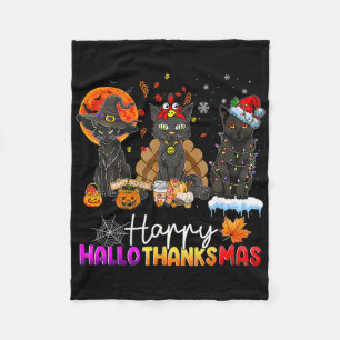 Fröhliches Hallothanksmas Schwarze Katze Halloween Fleecedecke
