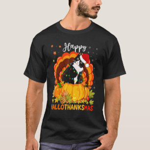 Fröhliches Hallothanksmas Schwarze Katze Kürbis Sa T-Shirt