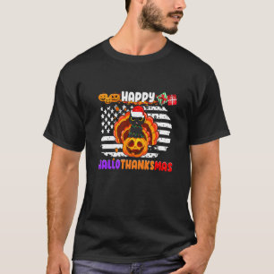 Fröhliches Hallothanksmas Schwarze Katze Weihnach T-Shirt