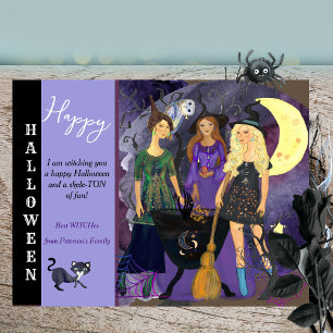 Fröhliches Halloween 3 Hexen Whimsical-Illustratio Feiertagspostkarte