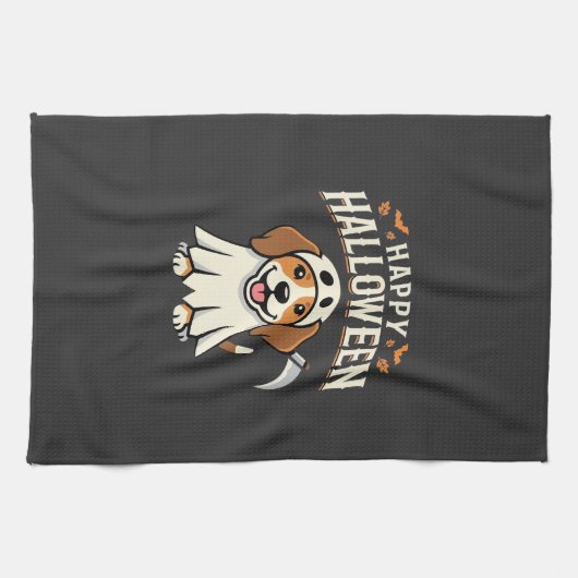 Fröhliches Halloween Beagle Hund Design_1 Geschirrtuch (Horizontal)