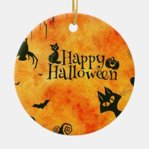 Fröhliches Halloween Black Kitty Ornament Round
