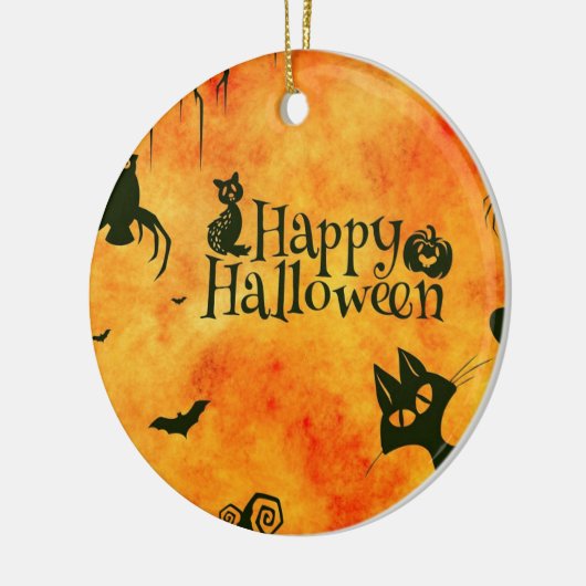 Fröhliches Halloween Black Kitty Ornament Round (Links)