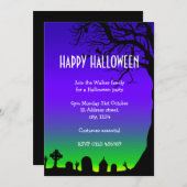 Fröhliches Halloween-blaues und grünes Friedhof-Gl Einladung (Vorne/Hinten)