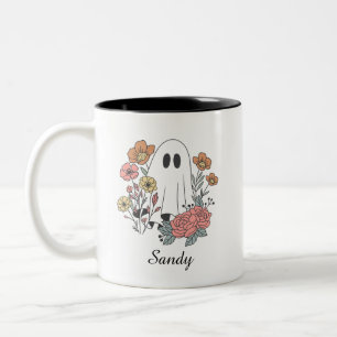 Fröhliches Halloween Blumiges süßes Geist-Monogram Zweifarbige Tasse