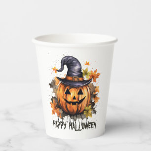 Fröhliches Halloween Böser grinsender Kürbis Kunst Pappbecher