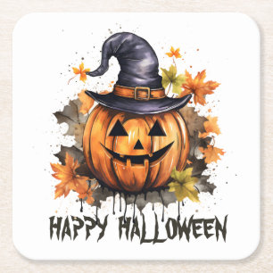 Fröhliches Halloween Böser Grinsender Kürbis Kunst Rechteckiger Pappuntersetzer