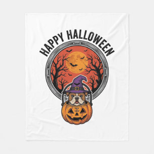Fröhliches Halloween Bulldogge Hexe Kürbis Vintage Fleecedecke